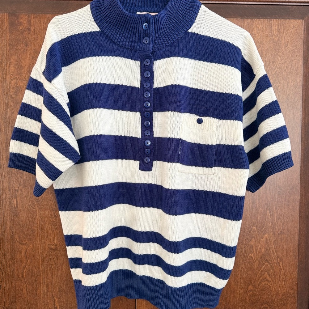 Perspective Navy and Cream Striped Cardigan